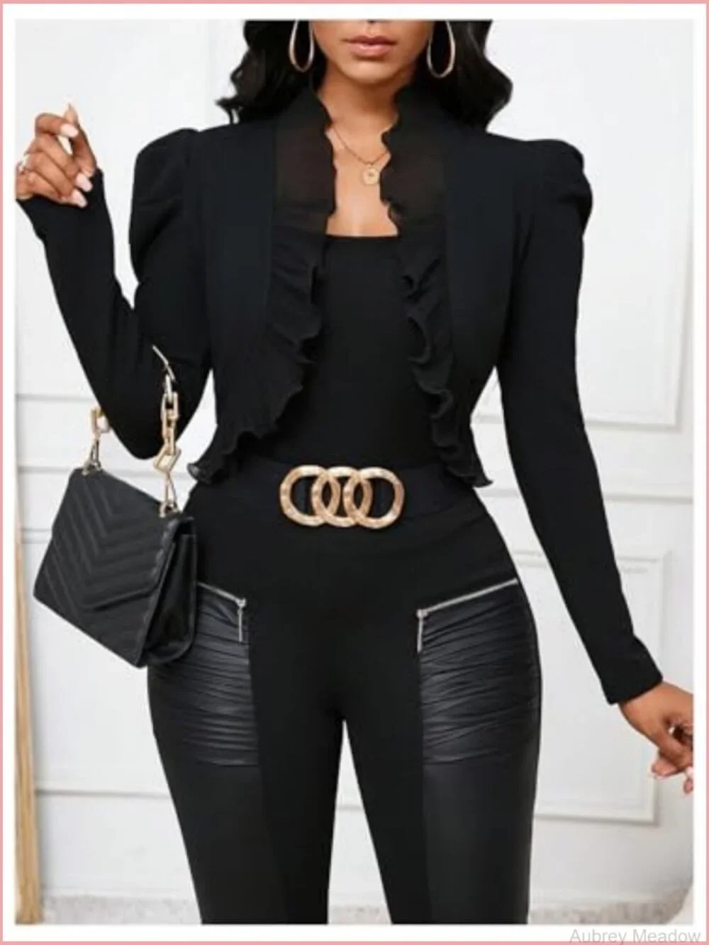 Ruffle Cropped Blazer Jacket Puff Long Sleeve Open Front Bolero